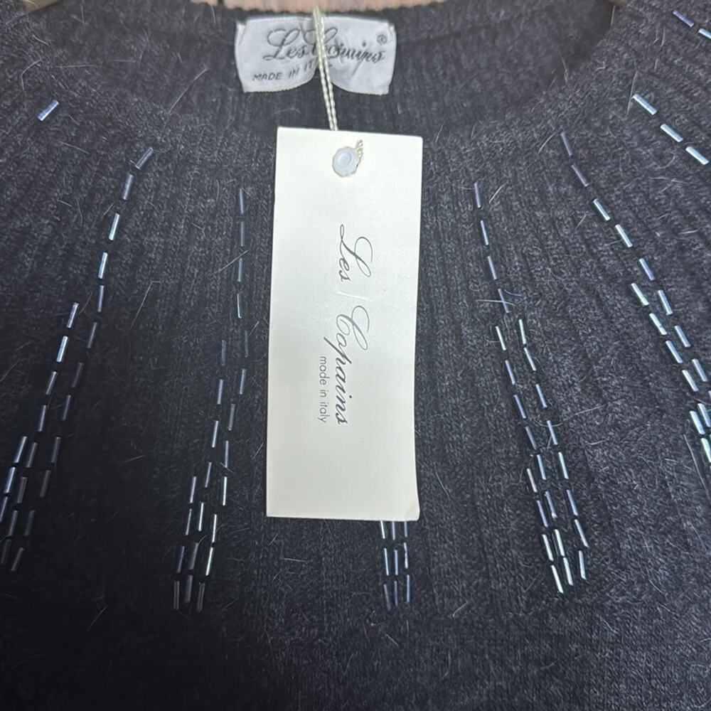 NWT Vintage Les Copains Beaded Embellishments Around Neckline Black Sweater - Picture 5 of 6
